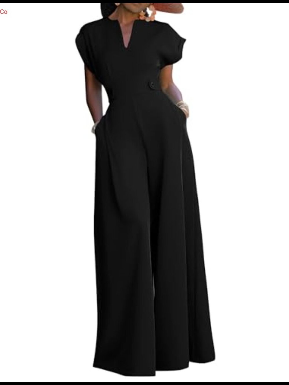 Wide Leg Jumpsuit V Neck Sleeveless High Waisted Pockets Casual